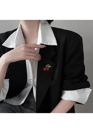 Sevimli Kiraz Taklidi Yaprak Emaye Canlı Canlı Kiraz Broş Renk Pin Şal Eşarp Yaka Rozeti Kırmızı - Yeşil