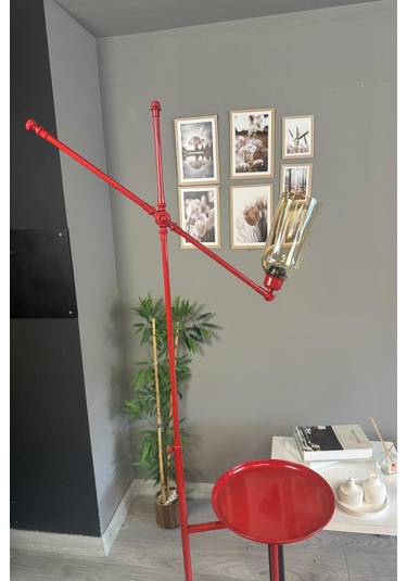 Windy Kırmızı Gövde Bal Rengi Cam Lambader Tepsili Makas Gövde Modern Oturma Odası Natural