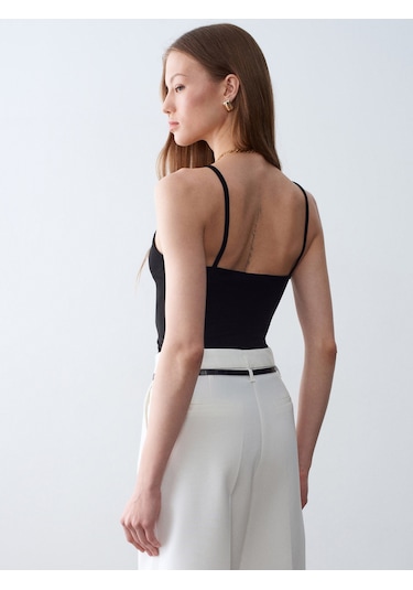 Dilvin 21191 Dantelli Top-siyah