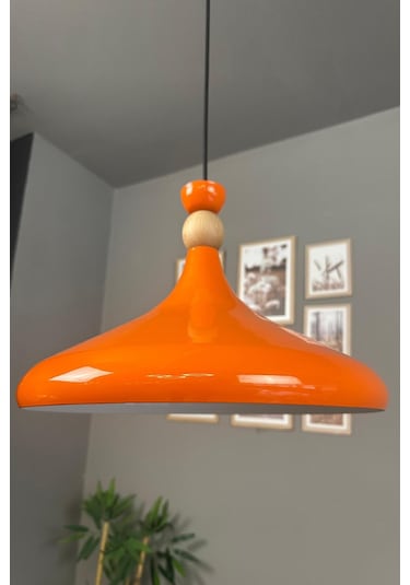 Parlak Turuncu Ahşap Şapka Tekli Avize Sarkıt Salon Mutfak Cafe Butik Lamba Aydınlatma Avizeler Turuncu