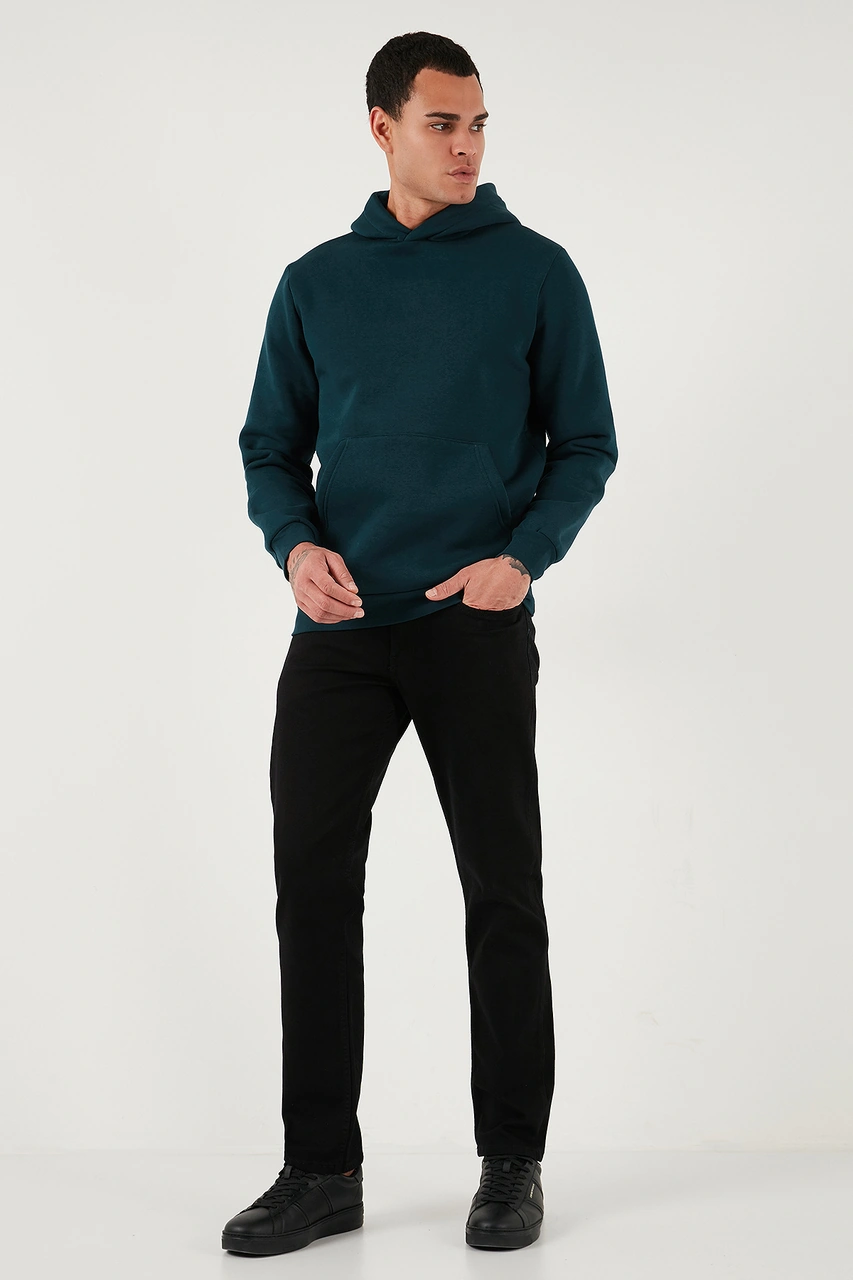 Buratti Regular Fit Kapüşonlu Kanguru Cepli Içi Tüylü Yumuşak Şardonlu Erkek Sweat 5905281 Petrol