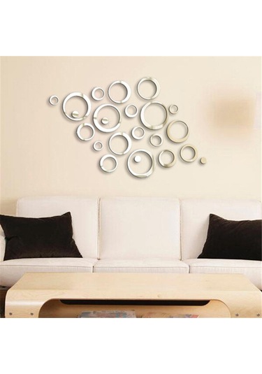 Ruicoo 24 Parça Çıkarılabilir Akrilik Ayna Dekor Seti - Salon Ve Yatak Odası İçin Gümüş