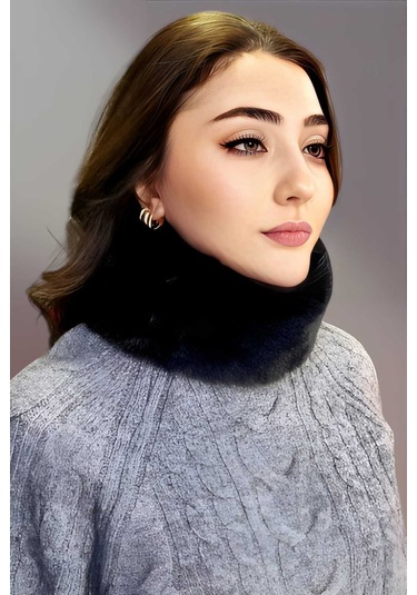 Tezzgelsin Kadın Vegan Kürk Boyunluk Bandana Siyah