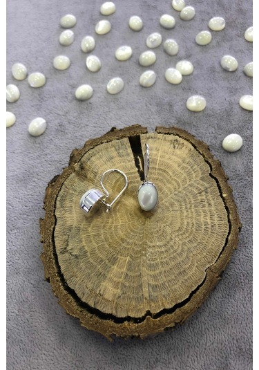 Sedef Taşlı Gümüş El Işi 925 Ayar Küpe Taş N11.80636