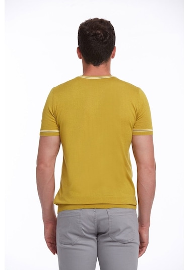 Hatemoğlu Hardal Slim Fit Basic Bisiklet Yaka Triko Tişört-Hardal