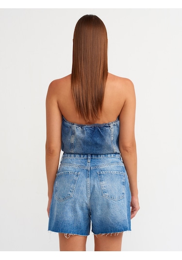 Dilvin Arkası Açık Yakalı Denim Yelek-mavi Mavi