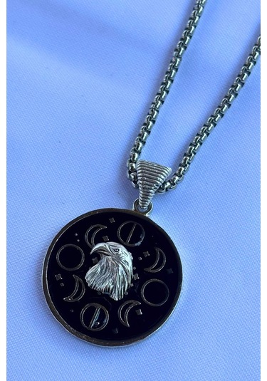 Kartal Ayın Evreleri El İşçiliği Paslanmaz Çelik Zincir Erkek Kolye Gümüş