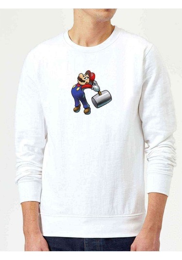 Mario Luigi Bowsers Inside Story Bowser Baskılı Beyaz Erkek Sweat (528402288)
