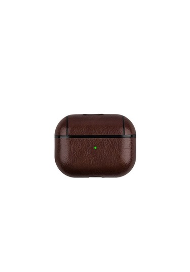 Airpods Pro 3 2025 Uyumlu Lüx Deri Suni Deri Kılıf 360 Koruma+kanca Koyu Kahverengi
