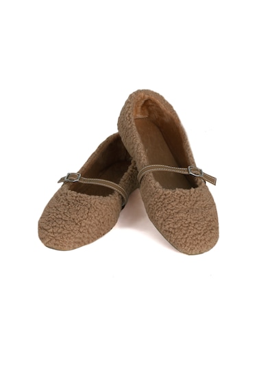 Kadın Şık Peluş Ev Ayakkabısı Babet Panduf - Vizon