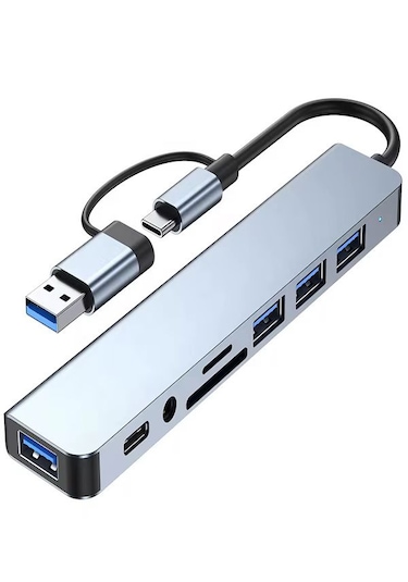 8in2 Alüminyum 4xusb 1xtype-c 3.5mm Jak Tf/sd Usb Hub Çoklayıcı T