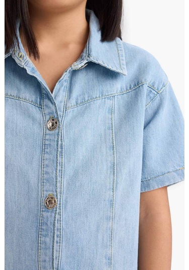 DeFacto Kız Çocuk Gömlek Yaka Kısa Kollu Pamuklu Yazlık Jean Elbise E1762A825SMNM39