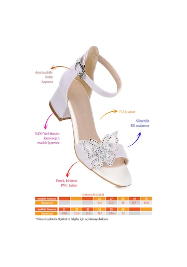 Kiko Kids Zete Kum Simli Kız Çocuk 4 Cm Topuklu Sandalet Abiye Ayakkabı Beyaz Beyaz