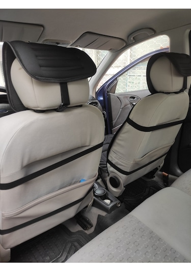 2,li Oto Koltuk Kılıfı Minder Alkantra Kumaş Siyah Renk Slikon Direksiyon Kılıfı