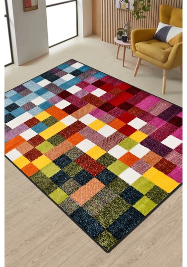 Colora Halı Koleksiyonu Yumuşak Renkli Kare Halı, Tozumaz, Modern Tasarım Ve Kolay Temizlik Multi 1