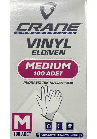 Crane Pudrasız Tek Kullanımlık Eldiven Beyaz M 100'lü
