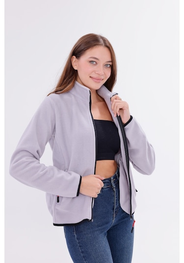 Monox Kadın Slim Fit Tam Fermuarlı Polar Ceket Gri