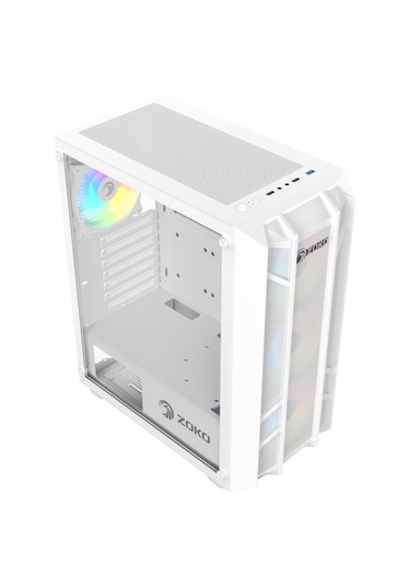 Zoko Hunter Beyaz 600w 4x12cm Argb Fan Mesh Panel Temperli Cam Kasa