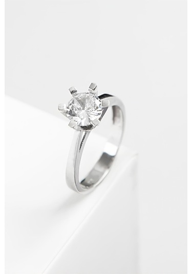 925 Ayar Gümüş Rodyumlu Tektaş Bayan Yüzük -7980