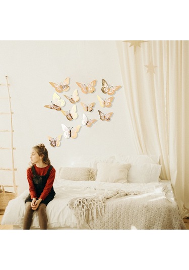 Maiyame Altın 3d Kelebek Duvar Sticker - Ev Dekorasyonu, Oturma Odası, Çocuk Odası Dıy Dekoratif立体装饰 Altın