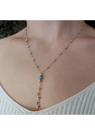 Altınbeyi Mavi Boncuklu Dorikalı Kolye 14 Ayar Altın 3.75 Gram