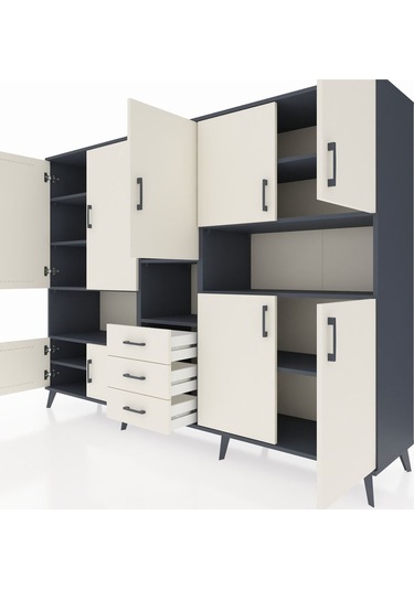 Hyperion Dolap 13 Raflı 3 Çekmeceli 9 Kapaklı 220x44x163 Antrasit Antrasit-aytaşı