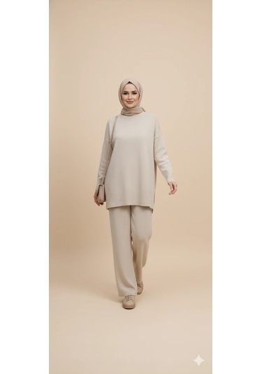 Triko Tunik Pantolon Tesettür Takım Taş