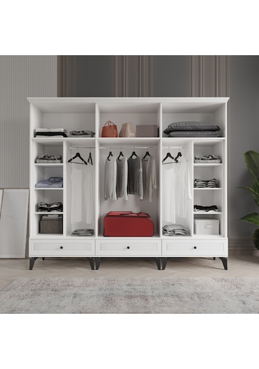 Beenal Nisa 6 Kapaklı Gardırop Dolap 240cm Beyaz-beyaz