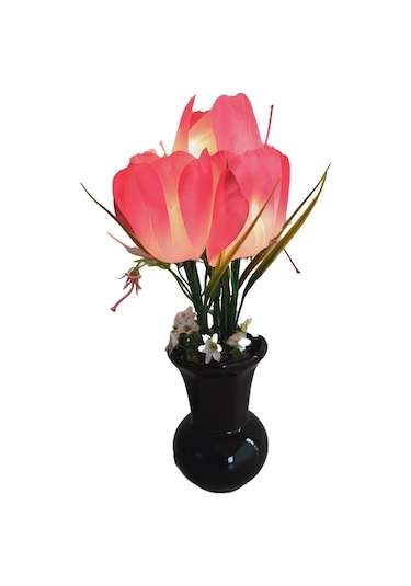 90'lar Temalı Dekoratif Işıklı Yapay Çiçek 27cm Pembe-beyaz Lale