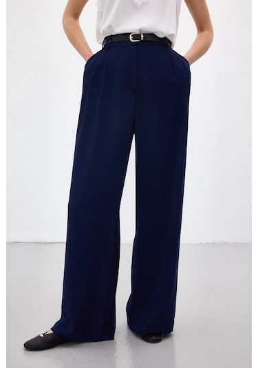 Sateen Luna Krep Pantolon - Lacivert-136968 Lacivert
