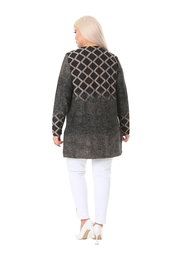 Melsay Butik Vizon Baklava Desen Kısa Büyük Beden Kadın Hırka Vizon