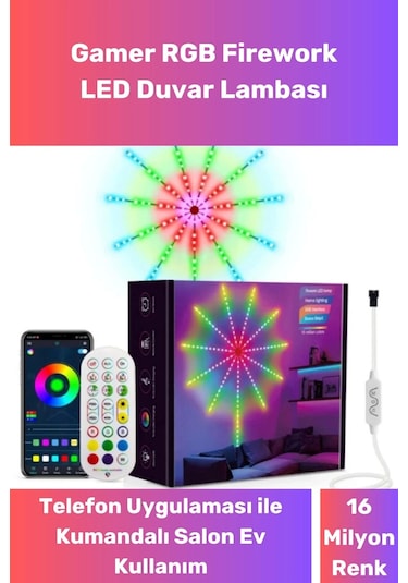 Led Duvar Lambası Telefon Uygulama Kumanda Akıllı Aydınlatma Salon Ev Yatak Odası Gamer Rgb Firework Diğer