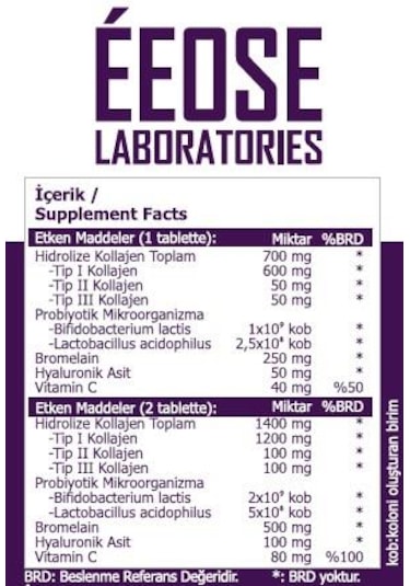 Multiform Kolajen. Bromelain. Hyaluronik Asit Ve Probiyotik Table