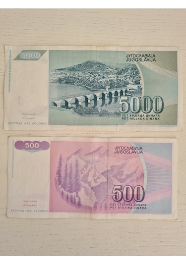 2 Adet Yugoslav Dinarı 1992 Yılına Ait Temiz Durumda, Yugoslav Ko