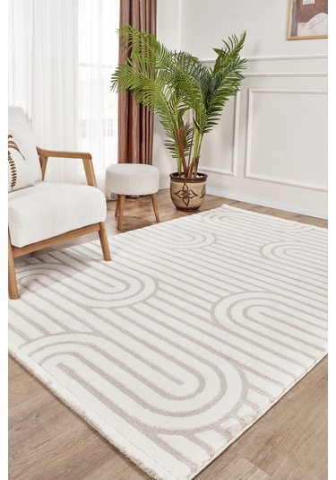Kaşmir Halı 7/24 Plushy Runa Cream 200x290 Gri