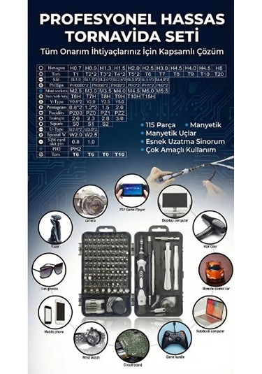 115 Parça Manyetik Uçlu Hassas Tornavida Seti 46212702