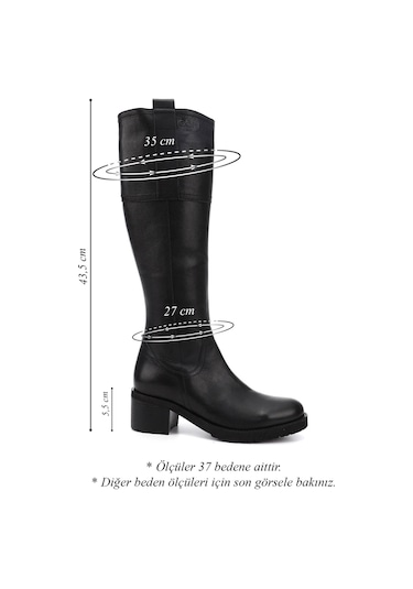 Gönderi R Kadın Siyah Fermuarlı Kalın Topuklu Hakiki Deri Çizme Dkzc61363591 Siyah