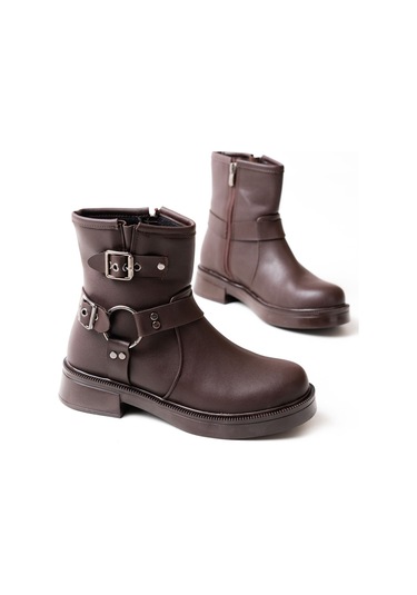 02-2013 Kahverengi Toka Aksesuarlı Fermuarlı Günlük Kadın Bot Kahve
