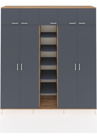 Hyperion Dolap 12 Raflı 9 Kapaklı 2 Askılı 220x44x243 Çam-antrasit/antrasit Antrasıt/antrasıt