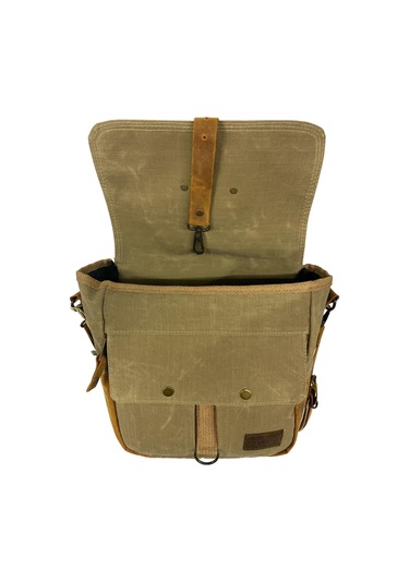 Vintage Baskılı Su Geçirmez Kanvas Deri Unisex Postacı Omuz Çantası 29 Cm X 30 Cm Taba