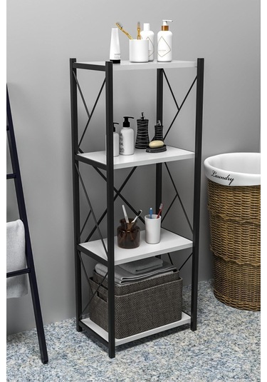 Morpanya Noraca Banyo Düzenleyici Banyo Dolabı Çok Amaçlı Dolap 4 Katlı Metal Mutfak Düzenleyici Beyaz