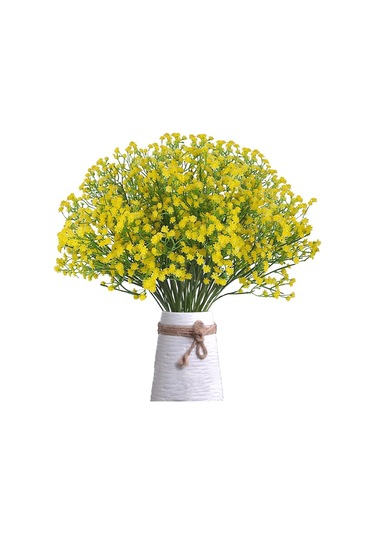 Hangfox Sarı Pu Plastik Yapay Gül 12 Adet - 53cm Boy, 90 Küçük Çiçek, Eğilebilir Gövde, Vazo Hariç