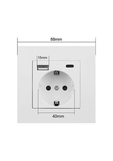Pazly Usb Tip-c Standardı Şarj Priz Portu Pc Paneli İle Güç Elektrik Duvar Çıkışları Beyaz Almanya Adaptörü Ab 16a Tu