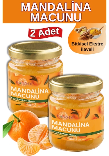 Hanzade Bitkisel Mandalina Macunu 2'li Set Zencefil, Zerdeçal, Havlıcan, Tarçın, Bal & Propolis Içeren Karışık Bitkisel Macun 210 Ml