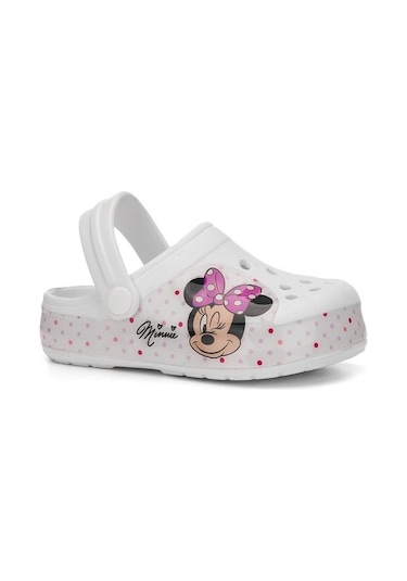 Minnie Mouse Baskılı Kız Çocuk Kaymaz Taban Terlik Havuz Plaj Sandaleti Beyaz