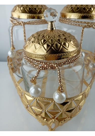 Çay Kahve Şekerlik Kavanoz Sunumluk Söz Nişan Kız İsteme Çikolatalık Dekoratif Obje Biblo Süs Eşya Üçgen Gold