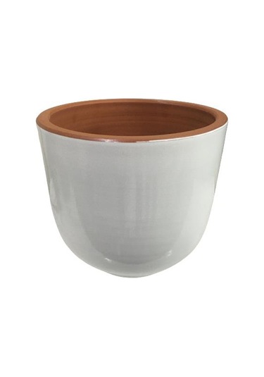 Beyaz Renk Sırlı , El Yapımı Tombul Toprak Saksı 33 38 Cm