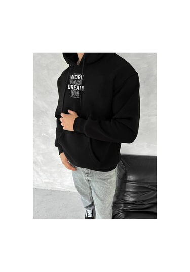 Butik İstanbul Kışlık Üç İplik Kapşonlu Sweatshirt - Siyah