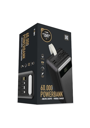 Powerway TX60 Siyah Ekstra Kablolu 60.000 mAh Powerbank