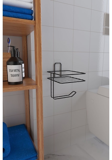 Eva Metal Tasarim Yapışkanlı Tuvalet Kağıtlığı Tutacağı Askı Mat Siyah